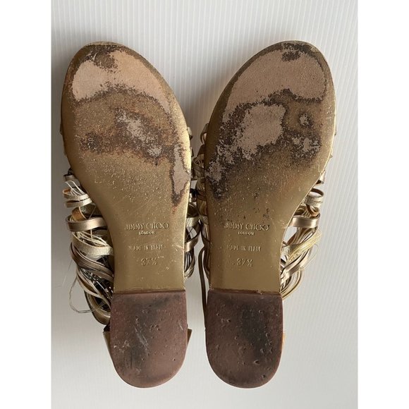 Jimmy Choo Gold & Tan Leather Gladiator Sandals, Size 7.5 (US), 37.5 (EU) - Picture 9 of 11